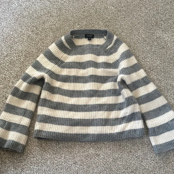J Crew Gray and Cream Striped Sweater - Picture 1 of 2